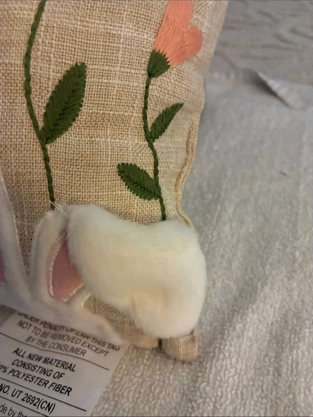 Pre-owned “Bunny Lumbar” Embroidered Bunny Ears Decorative Pillow-Pink & White